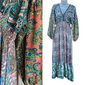 KARMA HIGHWAY One Size OS Multicolor Paisley Bohemian Peasant‎ Maxi Dress.